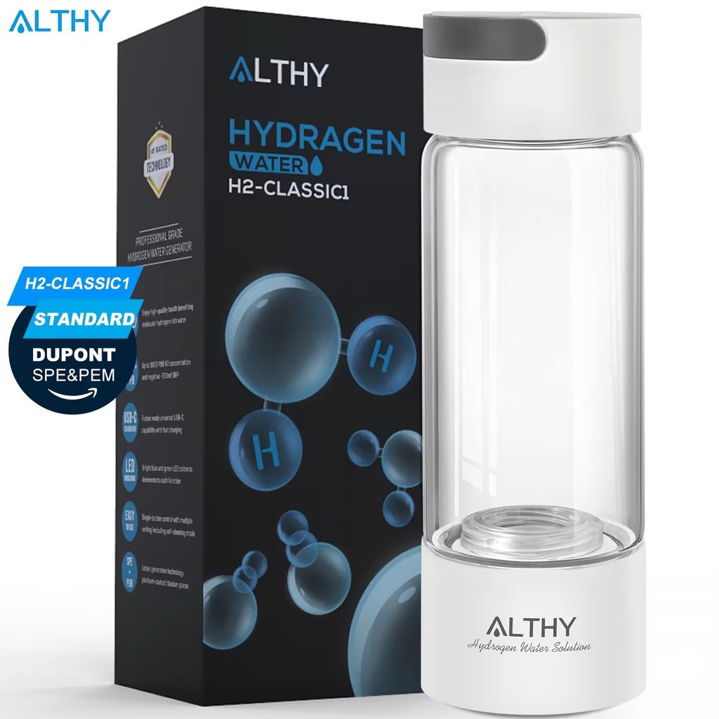 Althy H2-Classic 1 ขวดเครื่องกําเนิดน้ําไฮโดรเจน - Tritan/Glass Cup - DuPont SPE PEM Dual Chamber