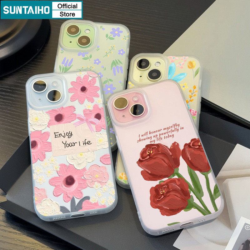 Suntaiho ความงามดอกไม้รูปแบบ Clear Frosted สําหรับ Iphone 16 15 14 12 13 11 Pro Max IP 7 8 Plus Iphon X Xs XR Xs Max TPU ซิลิคอนนุ่มพรีเมี่ยมกันกระแทกปกหลัง