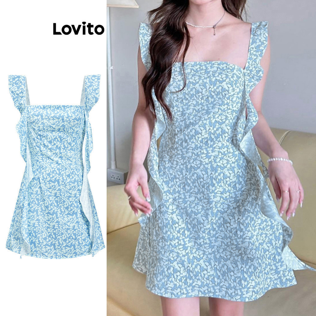 Lovito ชุดเดรสผู้หญิง ลายดอกไม้ สไตล์ลำลอง L83ED092
