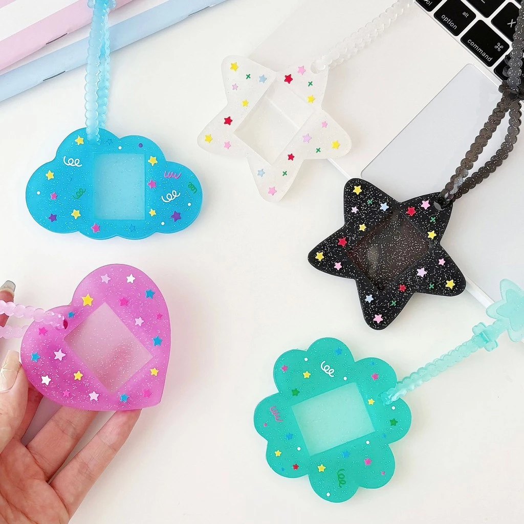 Ins ดาวน่ารัก 1 นิ้วซิลิโคน Glitter Idol Card Holder ID Photo การ์ดขนาดเล็ก Soft Gel เชือกผู้ถือบัตรขนาดเล็ก