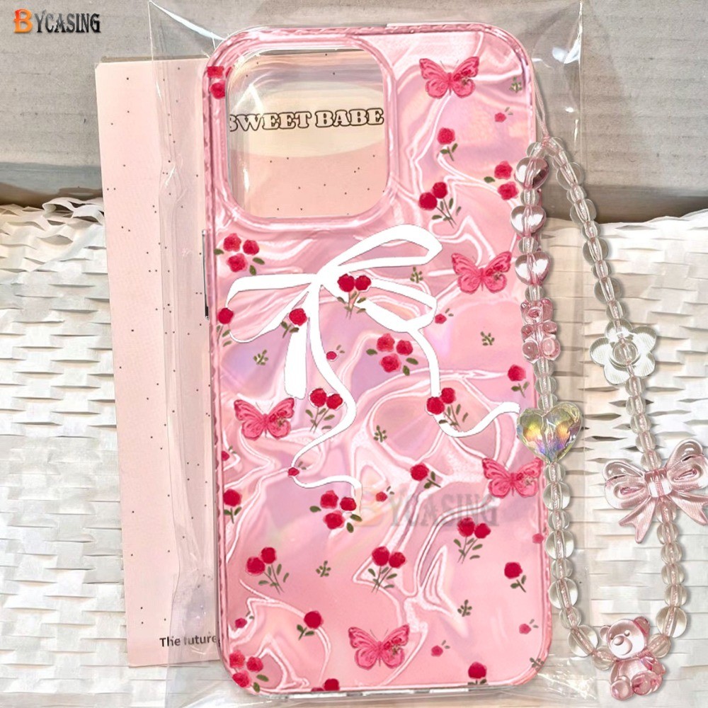 สําหรับ Redmi A5 15C 14C 13C A3 A1 หมายเหตุ 14 Pro Note13 11 12C 10C 10A 9C 10S Poco C85 X6 X5 X3 C75 C65 C40 M6 Pro Romance Pink Bow Shine กรณีผีเสื้อโดย