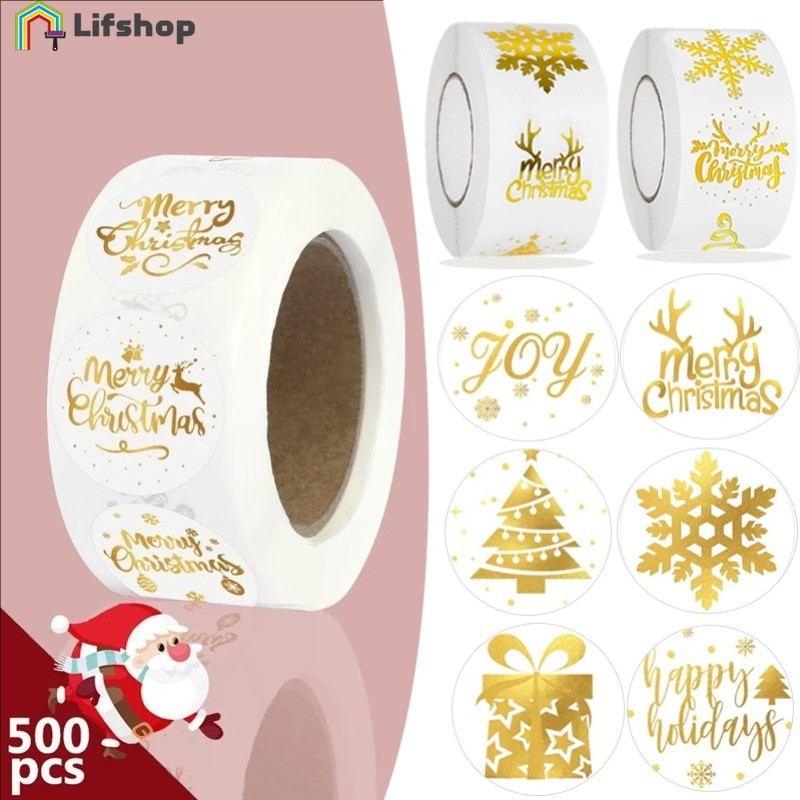ปีใหม่ Deco Supplies - สําหรับปัจจุบันกล่อง, บัญชีมือ - Xmas Element Sealing Sticker - DIY Self-กาวตกแต่งวัสดุ - 500 ชิ้น/ม้วน Christmas Gold Stamping สติกเกอร์