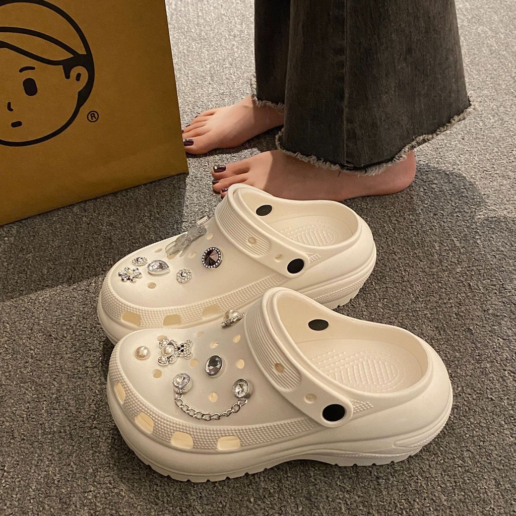รองเท้าแตะรัดส้น หัวโตผู้หญิง ส้นสูง 6cm. วัสดุ EVA น้ำหนักเบา มีสายรัดส้นเท้าและรูระบายอากาศ #sy190