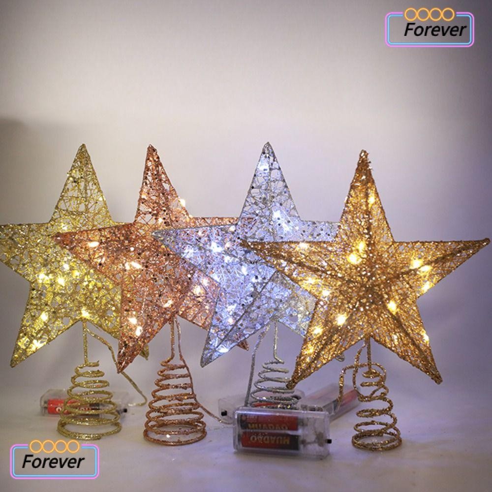 Forever LED ด้านบนต้นคริสต์มาส,อุปกรณ์ประกอบฉากไฟเหล็กดาวห้าแฉก,พร้อมไฟแวววาวตกแต่งคริสต์มาสท็อปเปอร์ต้นไม้มีไฟ