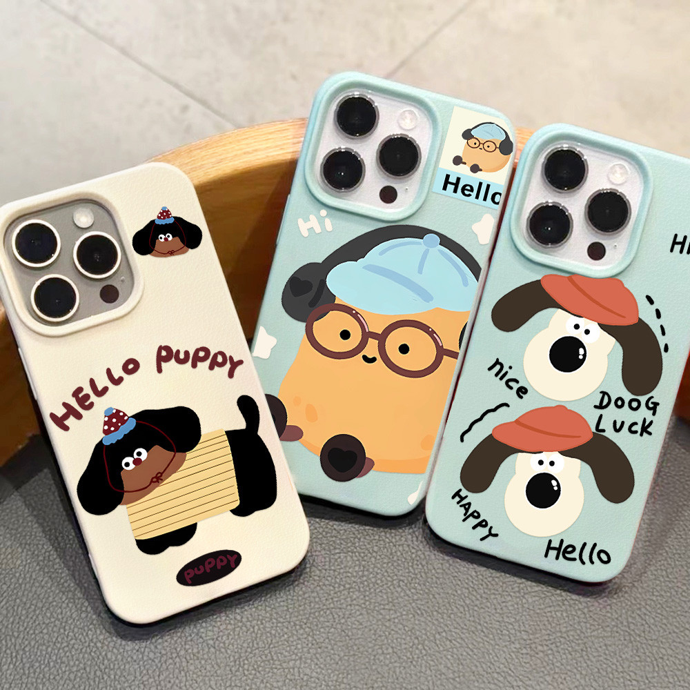For เคสไอโฟน 11 13 12 14 15 เคส iphone 16 pro max  X XR XS Max ดูเดิลลูกหมาแสนน่ารัก เคสโทรศัพท์มือถือหนัง PU อ่อนสำหรับ