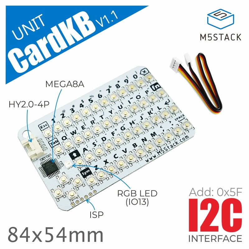 M5stack Official CardKB v1.1 Mini 50-Key QWERTY Keyboard Unit with ATMega8A MCU, I2C, RGB LED, โปรแก