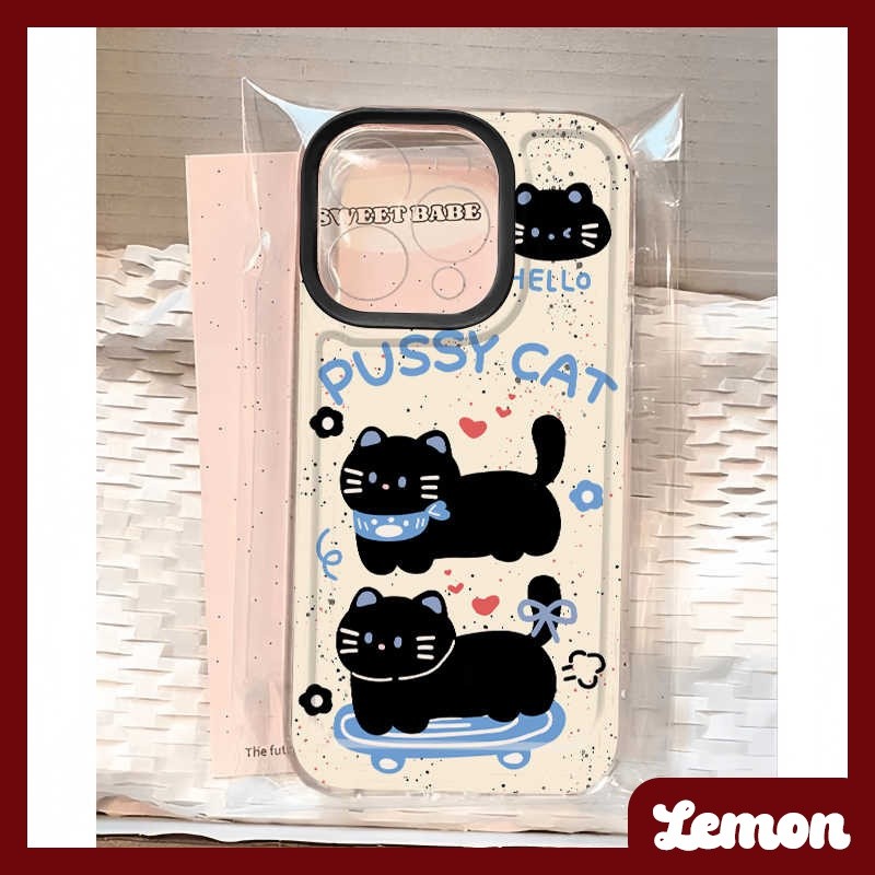 สเก็ตบอร์ดแมวดําการ์ตูนน่ารักโปร่งใสกรณีนุ่มสําหรับiphoneกรณี16promax 15 15promax 14promax 13pro 13promax 11 12promax 7PLUS XR