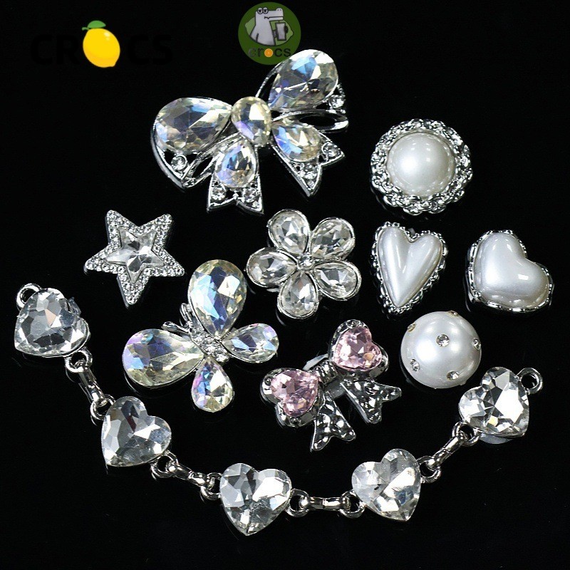 ใหม่ JIBBITZ Charms Sparkling Glowing Hole รองเท้า diy รองเท้าโลหะดอกไม้เครื่องประดับอุปกรณ์เสริมตกแต่งด้านบนหัวเข็มขัด