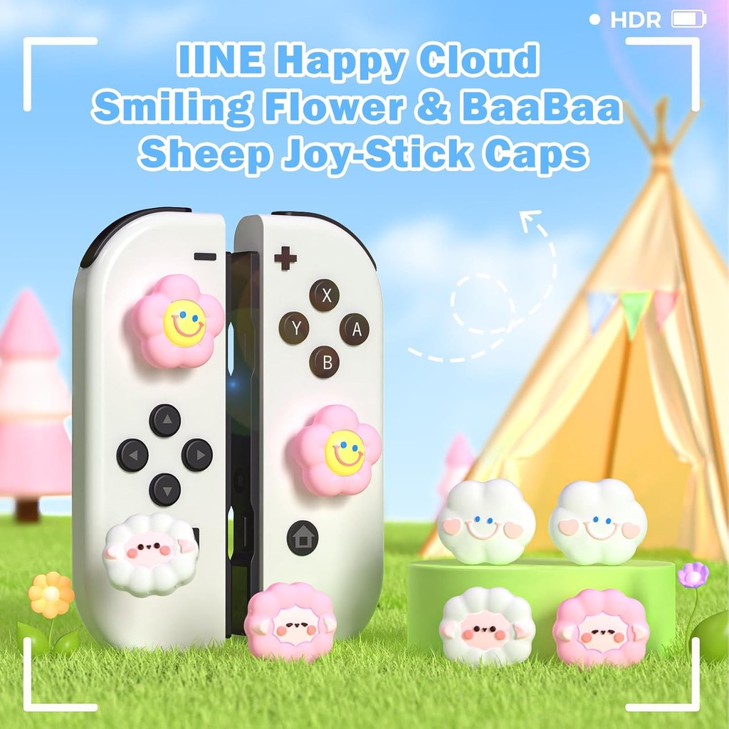 Thumb Grip Caps, 4 ชิ้นน่ารักจอยสติ๊กฝาครอบใช้งานร่วมกับ Switch/OLED/Switch Lite, ซิลิโคนเกรดอาหาร Thumbstick ฝาครอบสําหรับสวิทช์