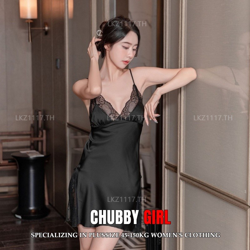 สาวอวบ ชุดนอนเซ็กซี่ไซส์ใหญ่ ชุดนอนไม่ได้นอน สายเดี่ยว ลูกไม้ คอวีลึก แยก ชุดนอนผู้หญิงอวบอ้วน ชุดยั่วเซ็กซี่
