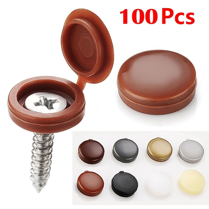 100 Pcs Plastic Protective Covers Hinged Screw Bolts External Decorative Nuts Hole Protective Cap Fold Snap Button