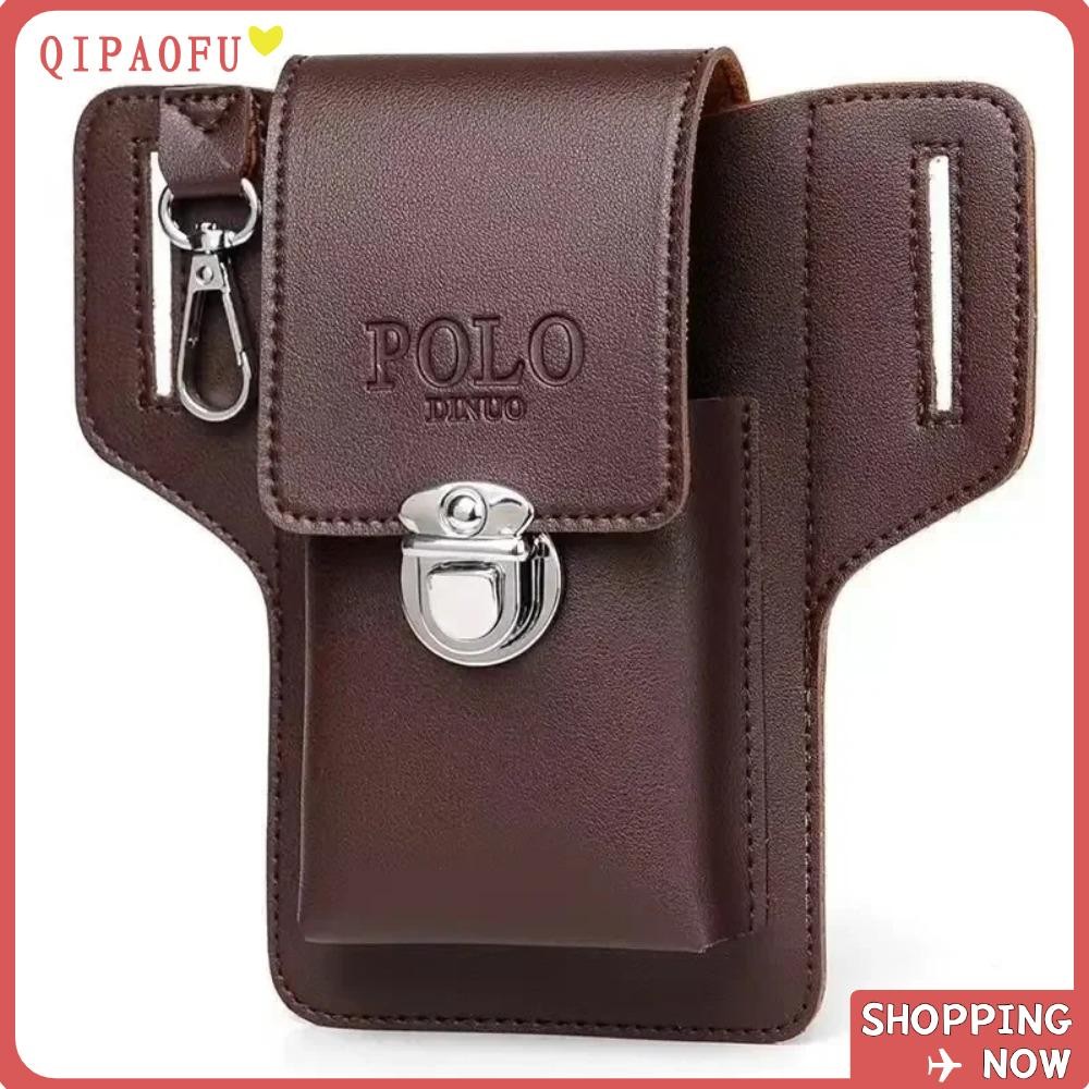 Qipaofu Phone Waistpack, Solid color PU Mens Belt Leather , Minimalist Card Bag