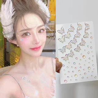 ในไทย💖คริสตัสติดตาสติกเกอร์เพชรพลอยเทียมไข่มุกผีเสื้อ3Dมีกาวในตัวสําหรับตกแต่งคิ้วใบหน้าร่างกายแต่งหน้าชั่วคราวDIY