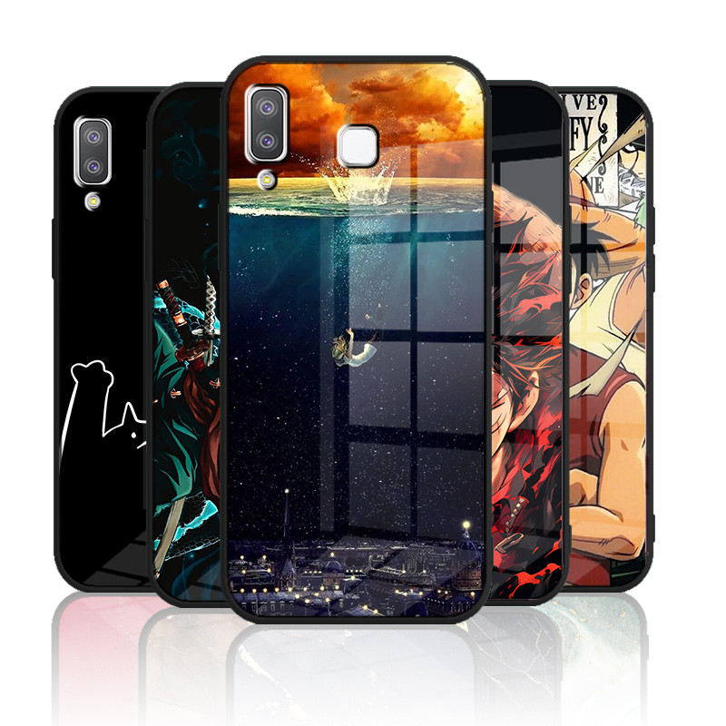 เคสกระจก Samsung galaxy A8 star เคสกระจกนิรภัย Hard Back Cover Soft Silicon Edge