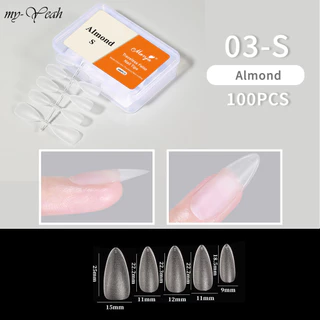 Myyeah กล่องสไตล์ใหม่สี่เหลี่ยมคางหมูเล็บแพทช์แสงบางไม่มีรอยต่อขยายสั้นใสอัลมอนด์สวมใส่เล็บแพทช์เล็บ