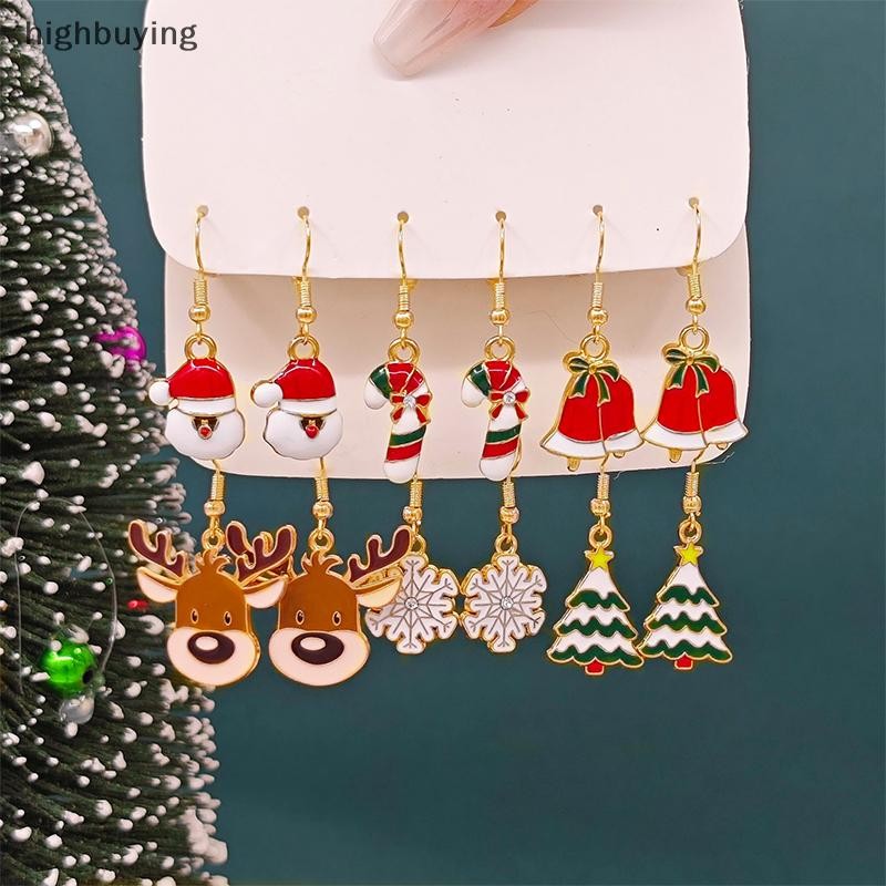 [ซื้อสูง] 6 ชิ้นคริสต์มาสซีรีส์เกล็ดหิมะซานตาคลอสกวางต่างหูชุดสําหรับหญิงสาวแฟชั่นการ์ตูนต่างหูสตั๊ดเครื่องประดับของขวัญสต็อกใหม