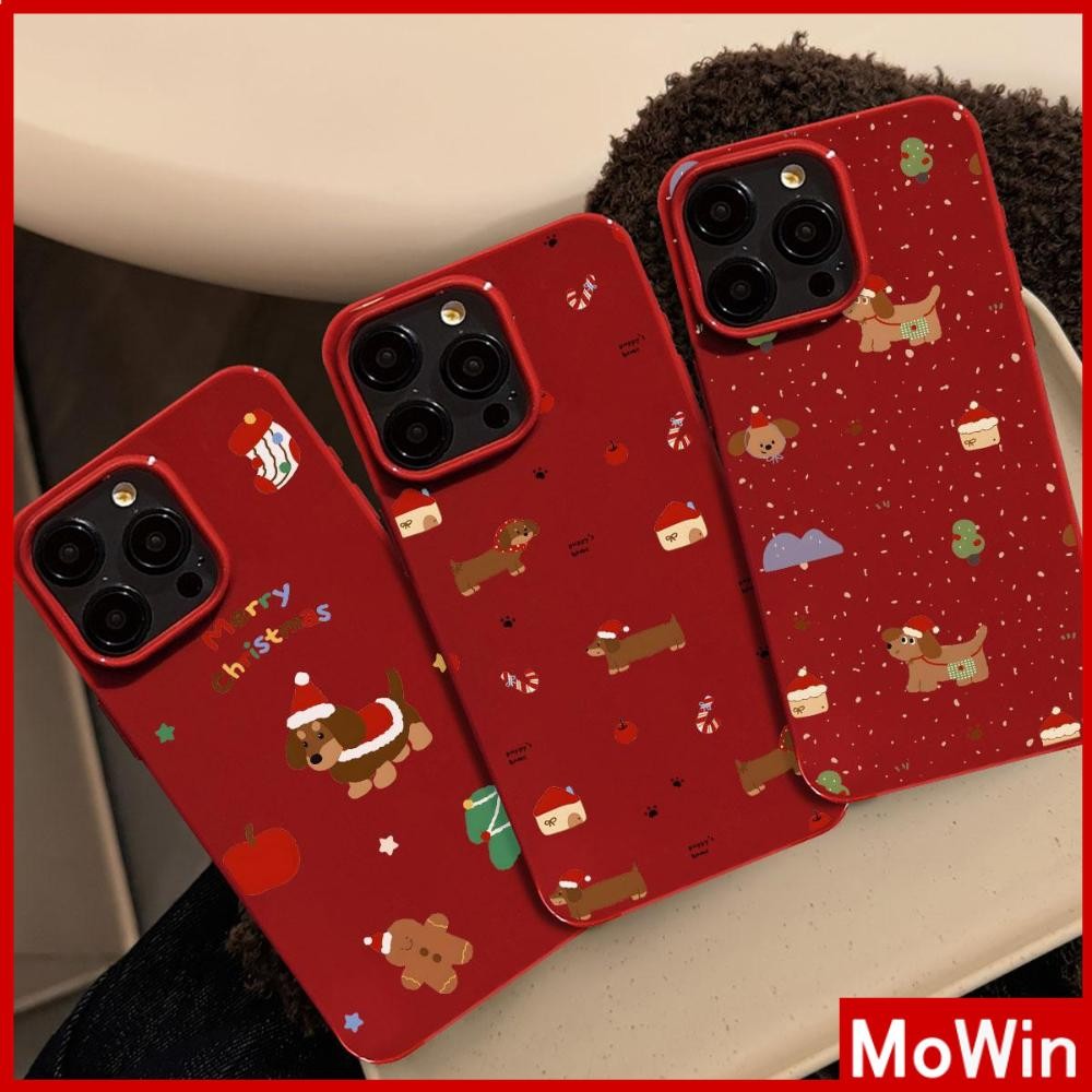 Mowin - สำหรับ iPhone 16 Pro Max เคส ไอโฟน สีดำมัน TPU ซอฟท์เคส กันกระแทกกล้องป้องกัน ลูกสุนัขคริสต์มาส เข้ากันได้กับ iPhone 15Pro max 14 13 12 Pro Max 11 XR XS Max 7 8 Plus