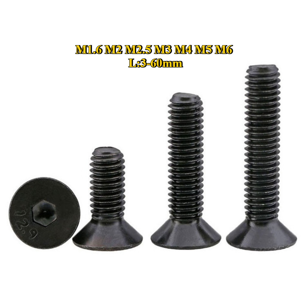 น็อต สกรู หัวจม เตเปอร์ 10.9 เหล็กกล้าคาร์บอน m1.6/m2/m2.5/m3/m4/m5/m6 Flat Head Hexagon Socket Machine Screw Carbon steel