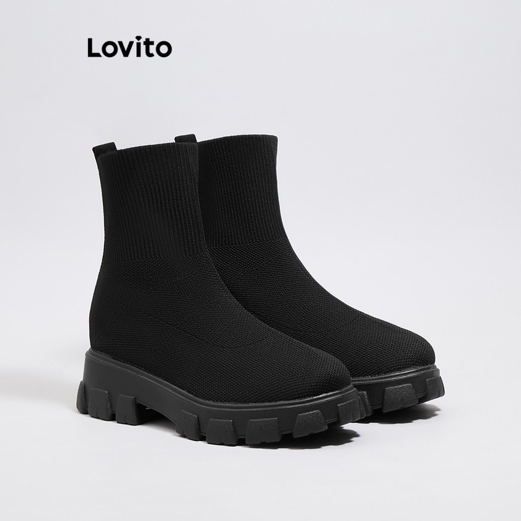 (Lovito Refine) รองเท้าบูทผู้หญิง ส้นหนา แต่งผ้าตาข่าย ระบายอากาศ สีลูกกวาด สไตล์ลำลอง LFA43582