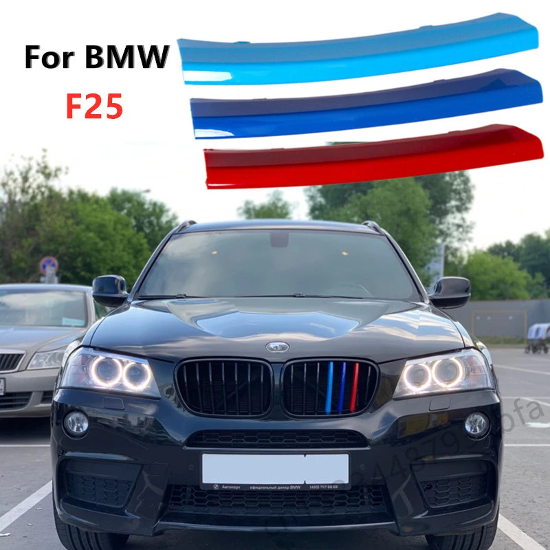 3pcs แถบกระจังหน้าด้านหน้าสําหรับ BMW X3 F25 X4 F26 Motorsport Power 3D Trim อุปกรณ์เสริม