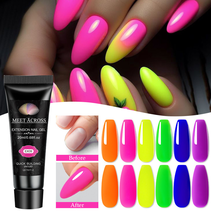 MEET ACROSS นีออนอะคริลิคโพลีเจลเรืองแสงสี Extension เล็บเจล 20ml Builder เจลเล็บเล็บ Art