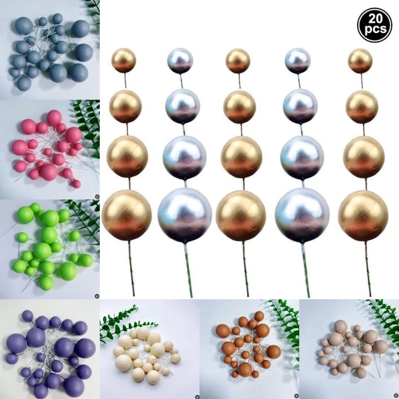 20PCS เค้กตกแต่งโฟม Ball เค้กตกแต่ง Ball plug-in เหมาะสําหรับวันเกิด baby shower งานแต่งงานเค้กตกแต่ง