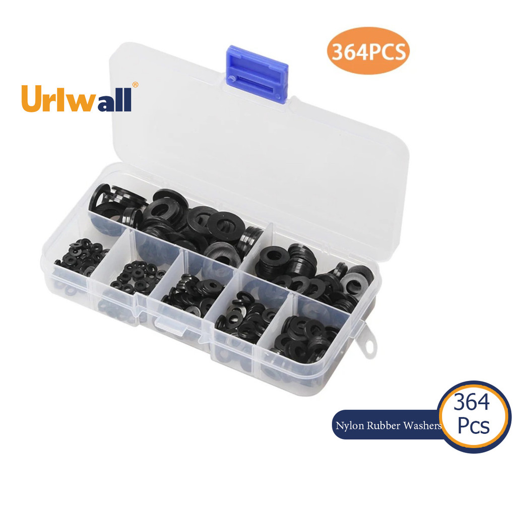 Urlwall 364 ชิ้นเมตริกไนลอนยางแบนแหวนธรรมดาเครื่องซักผ้าเฟอร์นิเจอร์ซ่อมปะเก็น Assortment ชุด Fasten