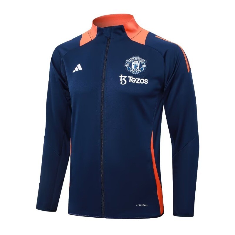 24-25 ดึงยาวแมนยูโบว์ลิ่งเสื้อฟุตบอลสีฟ้า ส-XXL ผู้ใหญ่แขนสั้นแห้งเร็วเสื้อกีฬาฟุตบอล อ่า.