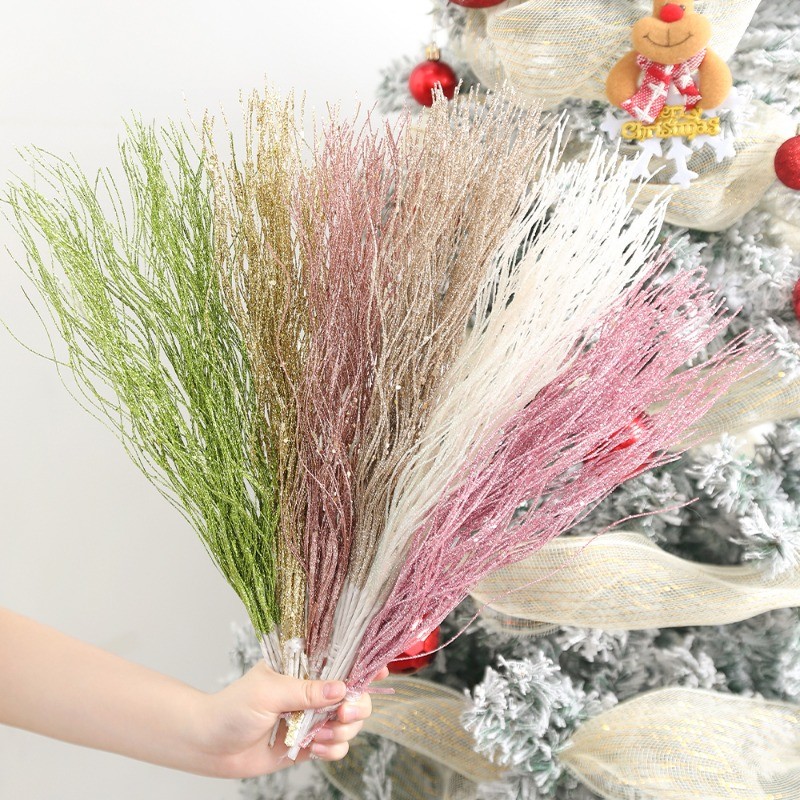 5 ชิ้นต้นคริสต์มาสตกแต่ง Glitter สาขาดอกไม้ประดิษฐ์สําหรับบ้านดอกไม้ปลอม Xmas เครื่องประดับปีใหม่ Party Decor