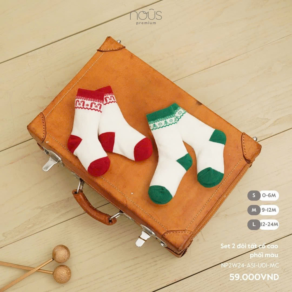 [ Nous NOEL 2024 ] - ชุดถุงเท้าคอสูงคละสี 2 คู่ - Nu Velours -FS SML - SS24.คริสต์มาส-zn615