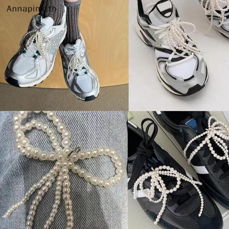 Annapink.th หวาน Handmade Double Layered Pearl ลูกปัด Bowknot Charm รองเท้าหัวเข็มขัด Key Chain กระเป๋าอุปกรณ์เสริมรองเท้า Ch จี้ตกแต่ง EN