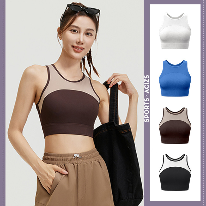 mvp sport สปอร์ตบราผู้หญิง ชุดชั้นในเสื้อกั๊ก ไม่มีชุดชั้นในลวด สปอร์ตบราบล็อคสี แผ่นรองหน้าอกคงที่ในตัว Sports Bras