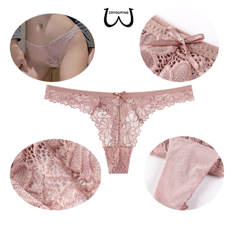 Zxyouping กางเกงในลูกไม้ทอง โปร่งใส Cutout เซ็กซี่ Hollow Out G String เย็บปักถักร้อยดอกไม้ เอวต่ํา