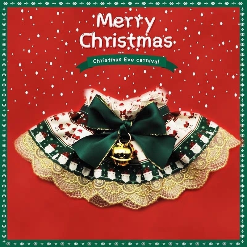 ผ้าพันคอแมว ผ้าพันคอสุนัขสําหรับสัตว์เลี้ยง Christmas Lace Muppet
