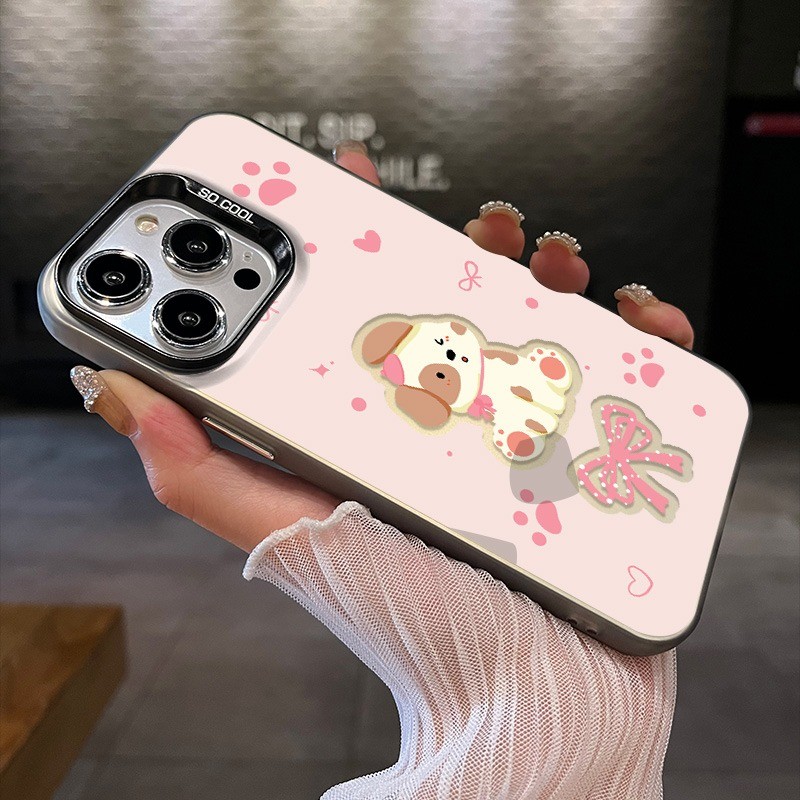 จัดส่งทันที เคสไอโฟน11 12 13 14 15 16 Pro Max Pink น่ารัก puppy กันกระแทก Hard Case For iPhone 13PM,16PM,15PM,XS,7+8P