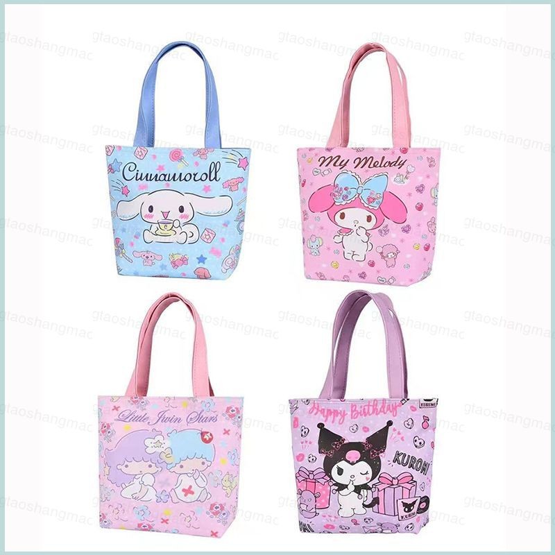 Yt3 Sanrio Kuromi Melody นักเรียนน่ารัก Tote Bag PU อบเชยกระเป๋าหูหิ้วด้านบนการ์ตูนแฟชั่นกระเป๋าอาหารกลางวันกลางแจ้ง TY3