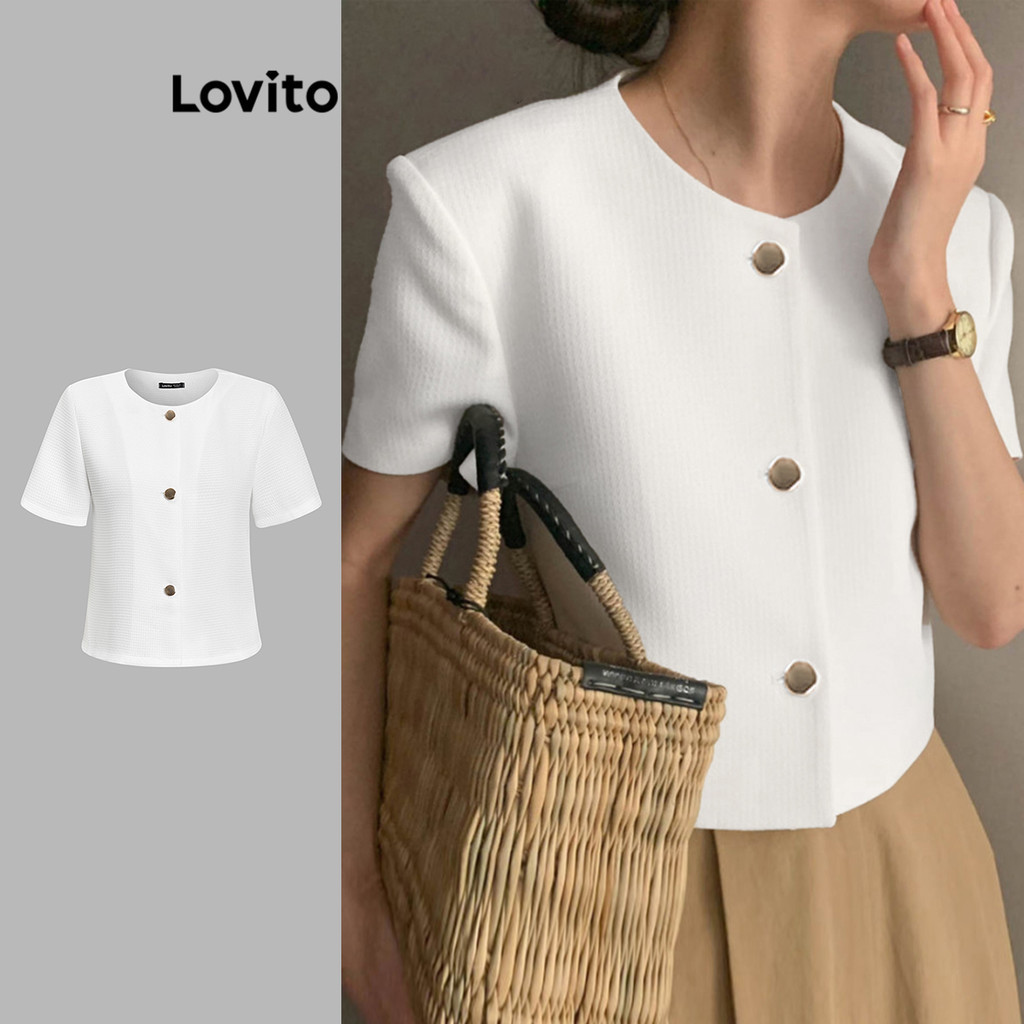 Lovito เสื้อโค้ทปุ่มธรรมดาสบาย ๆ สำหรับผู้หญิง L100MD284