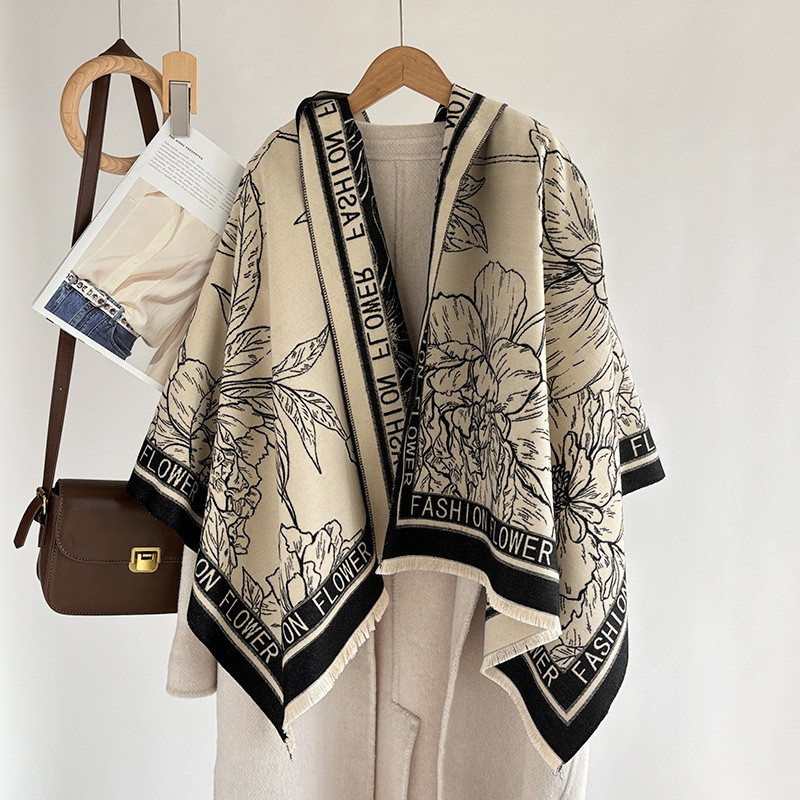 Camellia เลียนแบบผ้าพันคอแคชเมียร์ผู้หญิงฤดูใบไม้ร่วงฤดูหนาว High-End Feel Double-Sided Casual Elegant ผ้าคลุมไหล่ Thicken