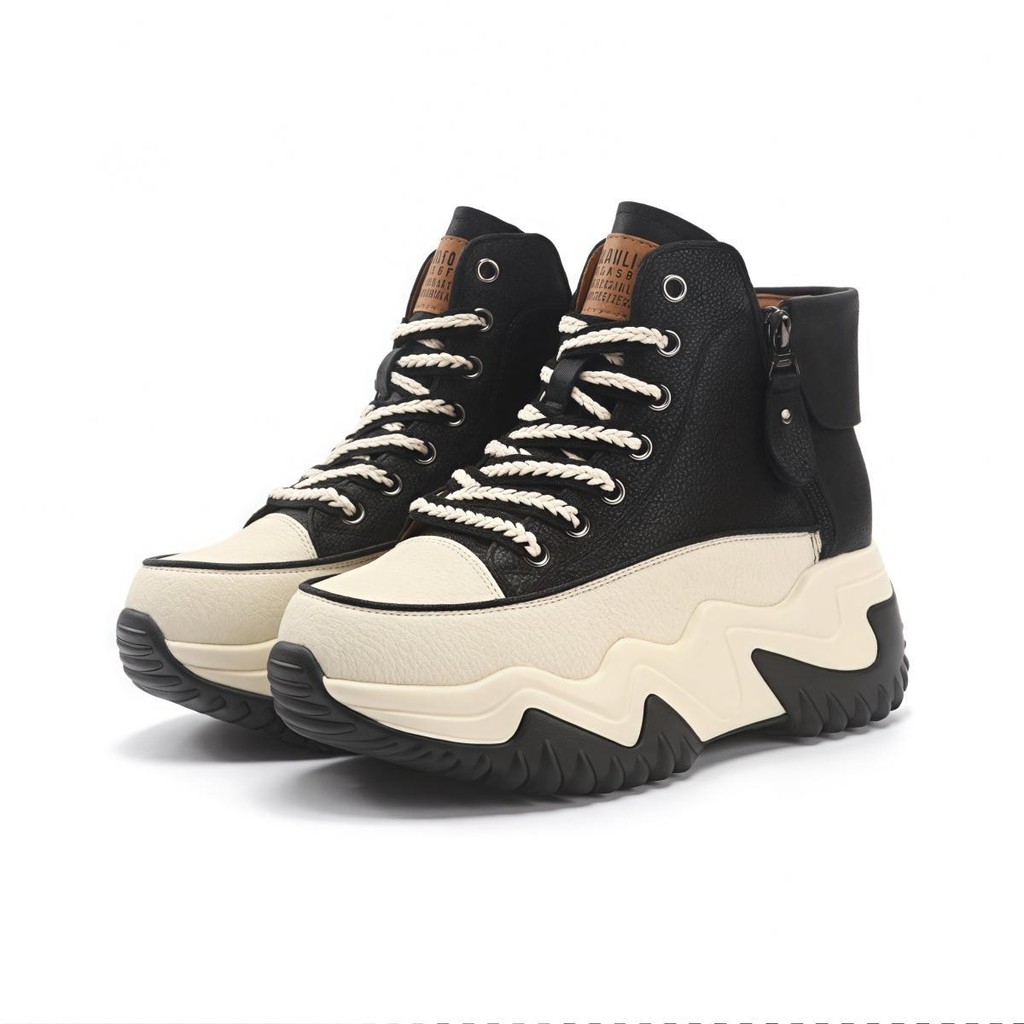 ใหม่ แนวโน้มแฟชั่น ซิปข้างรองเท้าลำลอง รองเท้าผ้าใบผู้หญิงพื้นนิ่ม รองเท้าส้นหนา 2.76นิ้ว ไซส์ 36-42