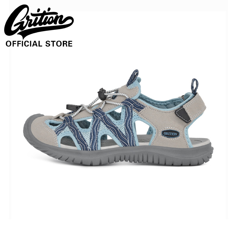 GRITION รองเท้าแตะผู้หญิงสีน้ำเงินโมเดลกีฬาปีนเขากลางแจ้งรองเท้าแตะกีฬาส้นเตี้ยการออกแบบที่คล่องตัว