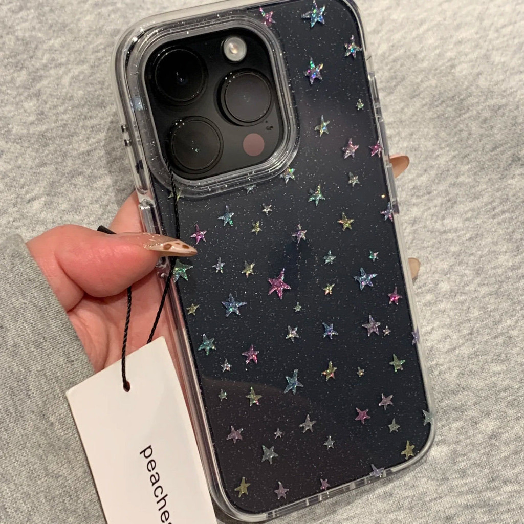 Color Star โปร่งใสเหมาะสําหรับ Apple 16/15/14 เคสโทรศัพท์ 13/12/11promax กันกระแทก xr/7/8p เคสโทรศัพท์แวววาว