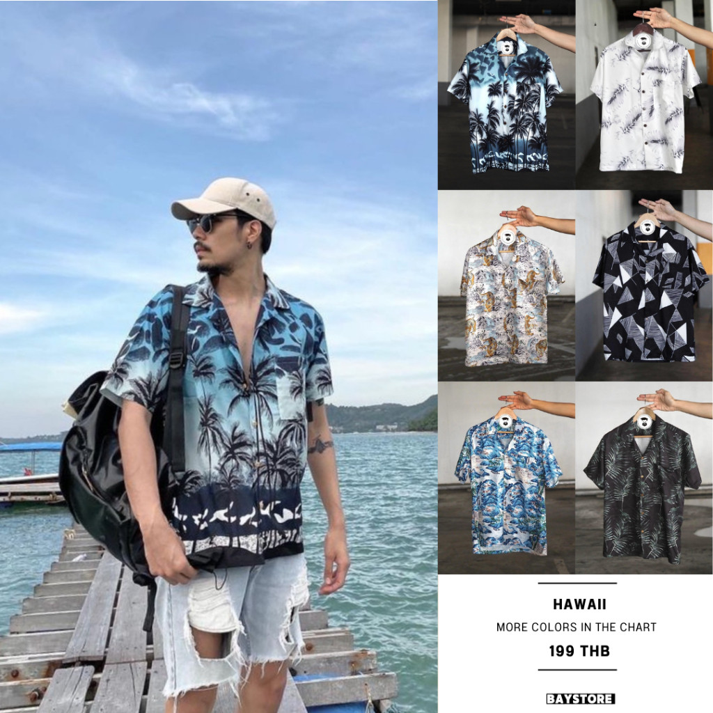 Baystore เสื้อเชิ้ตแขนสั้นฮาวาย