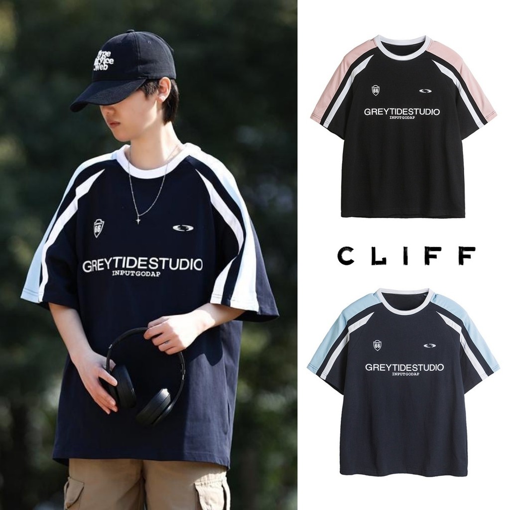 CLIFF ฤดูร้อนรุ่นใหม่ เสื้อยืดแขนสั้น สีต่อ พิมพ์ลายตัวอักษร แฟชั่นยอดนิยม ราคาถูก ชุดคู่รัก