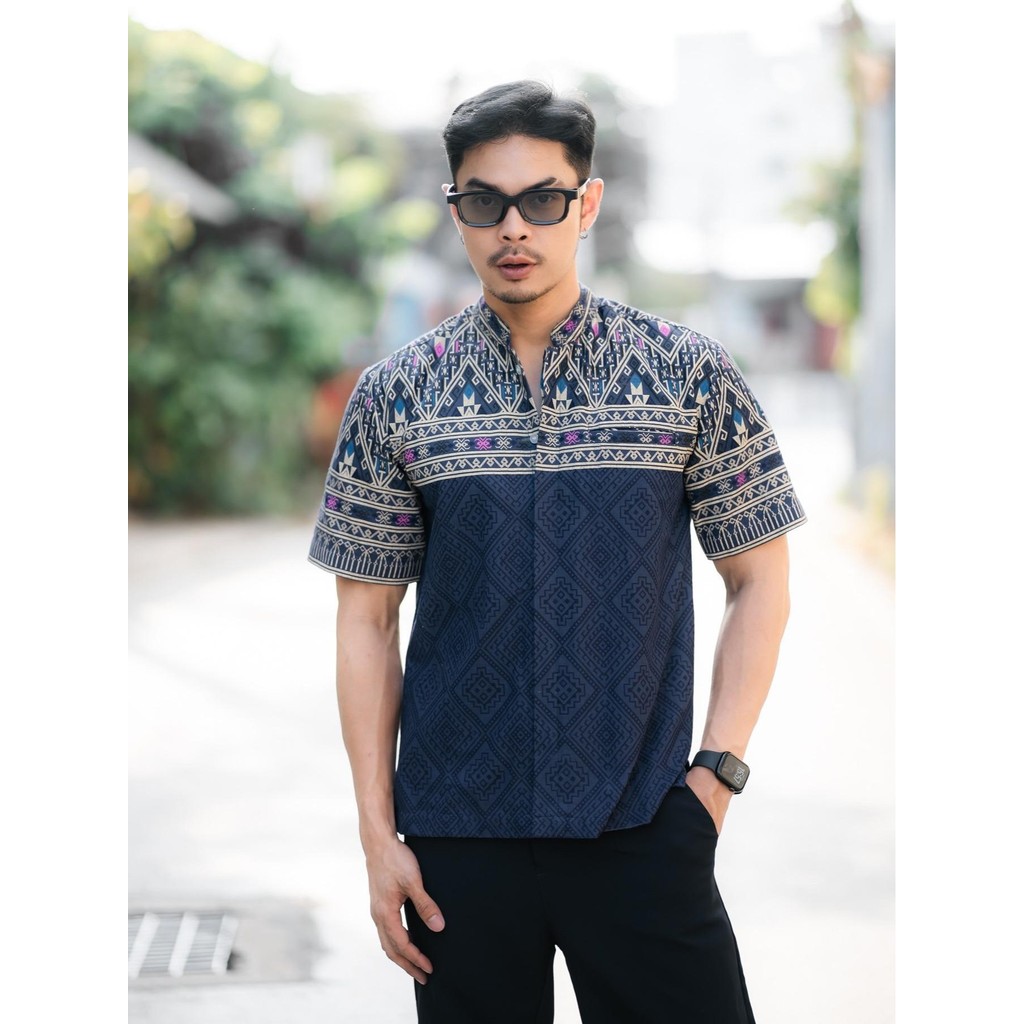 เสื้อผ้าแฟชั่น เสื้อผ้าฝ้ายฟอกนุ่มพิมพ์ลาย no.16กรมแขนสั้นลายขิตคอจีน