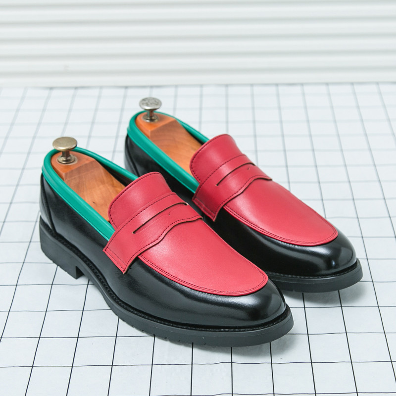 ผู้ชายทูโทนสี Penny Loafer Slip บนดึงรองเท้าชุดลําลองรองเท้าเรือรองเท้าหนังนิ่ม