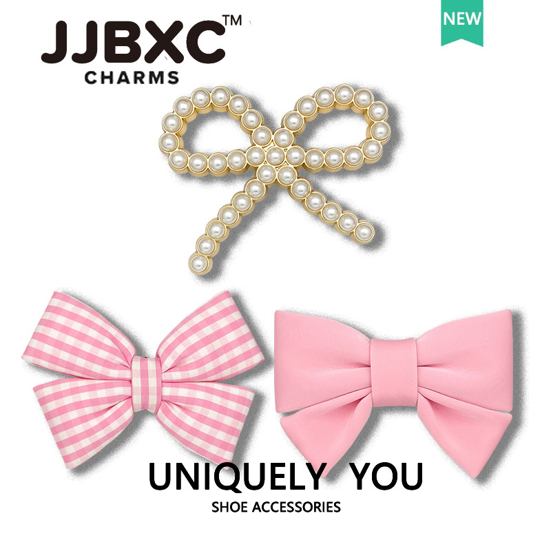 JJBXC cross จิบบิท หัวเข็มขัดโบว์ไข่มุก ผ้าแฟชั่น จิ๊บบิท ตัวติดรองเท้า cross