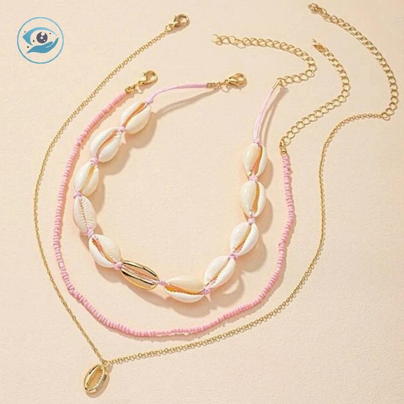 [Smw] สามชั้นชายหาดเปลือกหอยสร้อยคอchoker Bohemianธรรมชาติสร้อยคอเปลือกสั้นสําหรับผู้หญิงเชือกโซ่Cho
