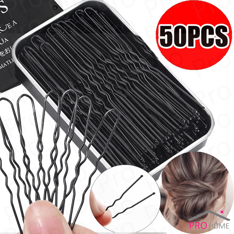 Prohome 50Pcs กิ๊บตัวยู U กิ๊บดำ  ปลอดภัย กิ๊บพิธีการ เครื่องมือจัดแต่งทรงผม Hairpin