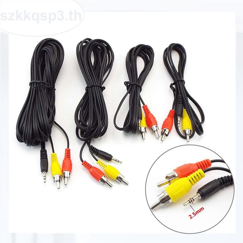2.5 มม.ชายปลั๊กแจ็ค Dual 2 RCA ชายสาย PC AV วิดีโอ Audio Splitter ถึง 2 สายสัญญาณเสียง RCA THK3
