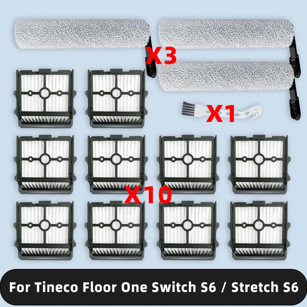 เข้ากันได้กับ ( Tineco Floor One Switch S6 / Stretch S6 ) อุปกรณ์เสริมอะไหล่แปรงลูกกลิ้ง ตัวกรอง Hep